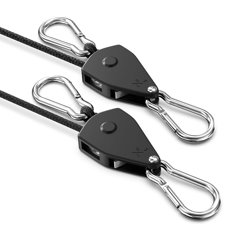 VIPARSPECTRA Retractable Heavy Duty Ratchet Tie Down Straps [2 Pack, 8ft, 75lbs/Pack], Rope Pulley System with Carabiner Hook for Hanging Plants/Grow Light/Tents Various Tie-Down Uses - Image 1